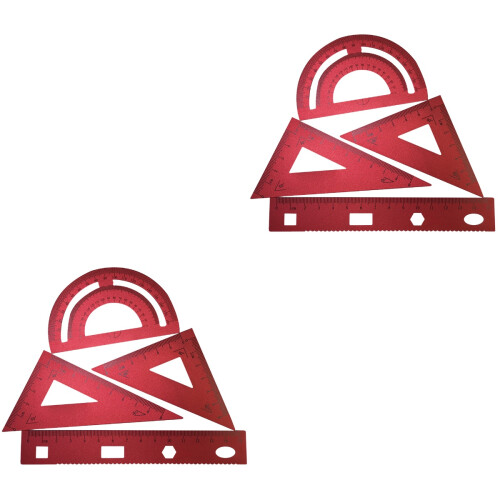 2Sets Red Triangle Plate Ruler Protractor Stationery Set for Students 2