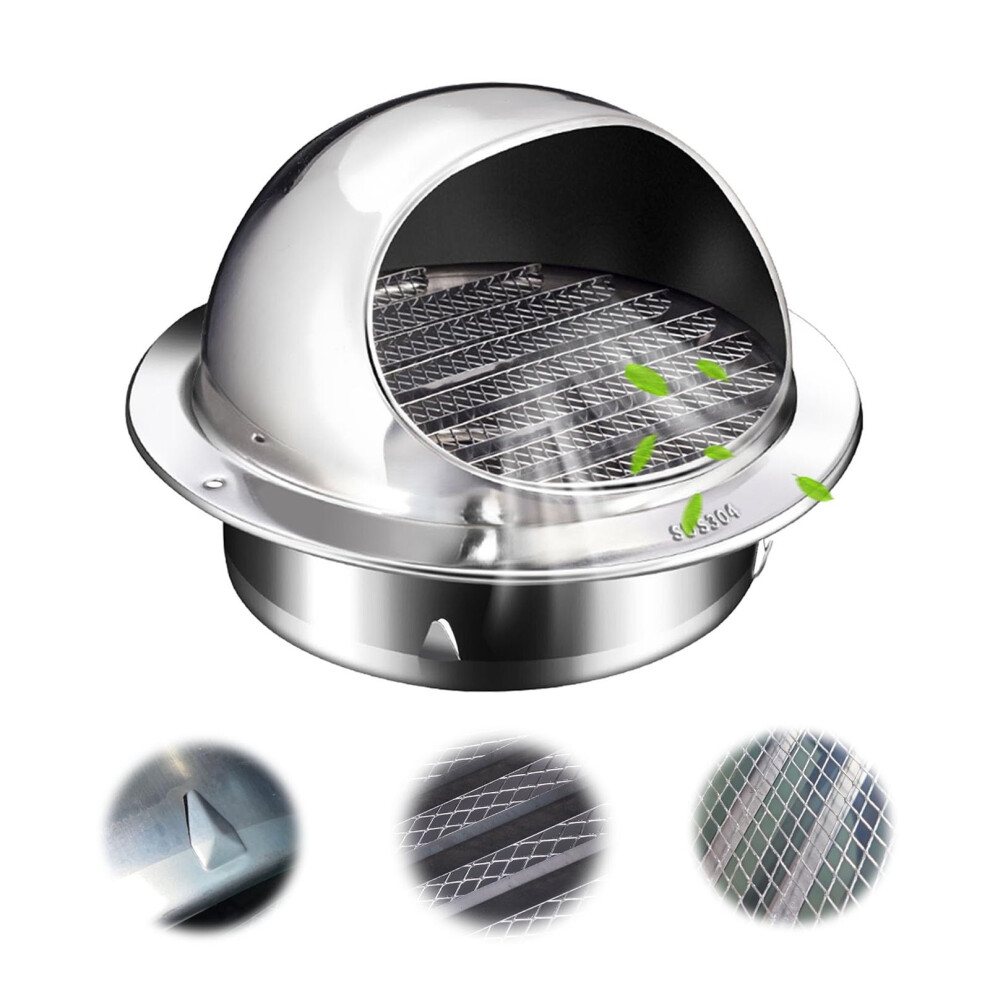 Outdoor Wall Vent Cover 304 Stainless Steel With Mesh Screen, Rainproof Round Dryer Exhaust Hood 70Mm 9053599430308