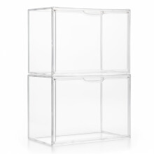 2Pack Clear Acrylic Display Case with Magnetic Lid, Stackable Dustproof Storage Box for Collectibles, Handbags and Shoes