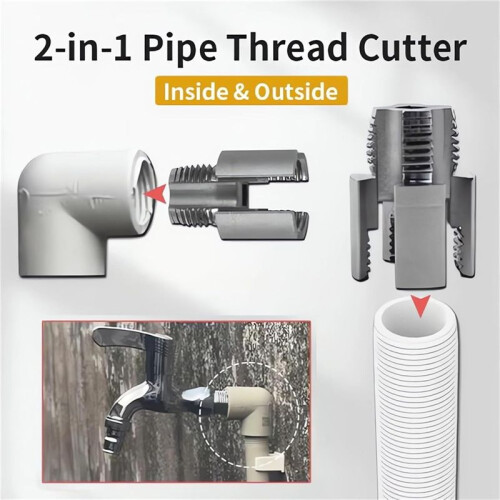 Integrated Internal & External Pipe Threading Tool,1/2in 3/4in,Drill Compatible PVC & Plastic Pipe Threader Kit for Home 1