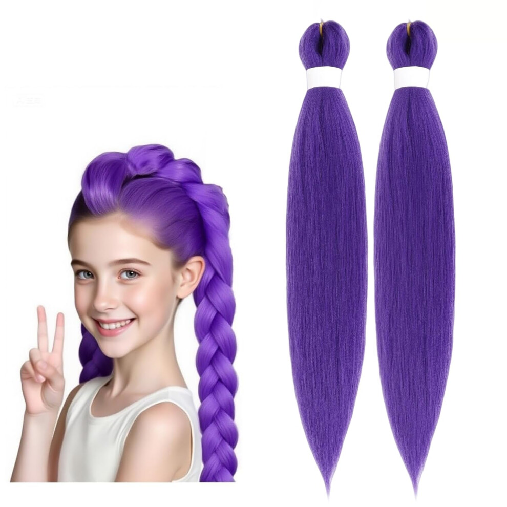 Purple Braiding Hair Extensions 24 Inch Pre Stretched Synthetic Long Purple Hair for Box Braids Cosplay