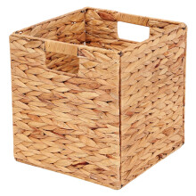 Wicker Storage Baskets 12x12x12 Inch Handwoven Water Hyacinth Foldable Bins with Handles for Home