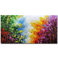 Large Abstract Oil Painting 30x60 Hand Painted Colorful Tree Canvas Modern Wall Art Ready to Hang