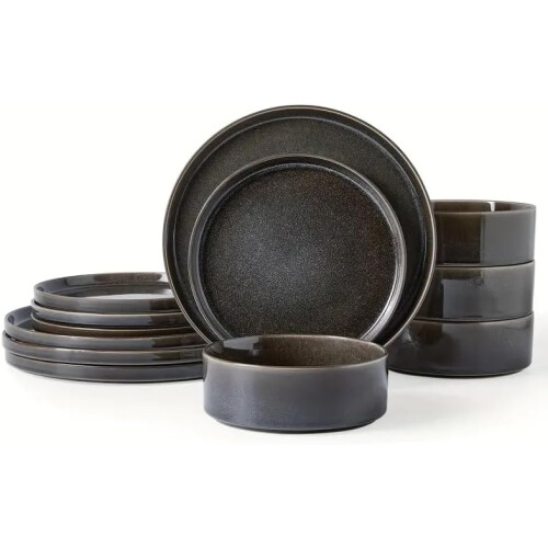 13Piece Gray Reactive Glaze Ceramic Dinnerware Set for 4, Durable Stoneware Build 2