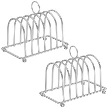6 Slot Stainless Steel Toast Rack with Handle and Ball Feet for Bread Display Breakfast Catering