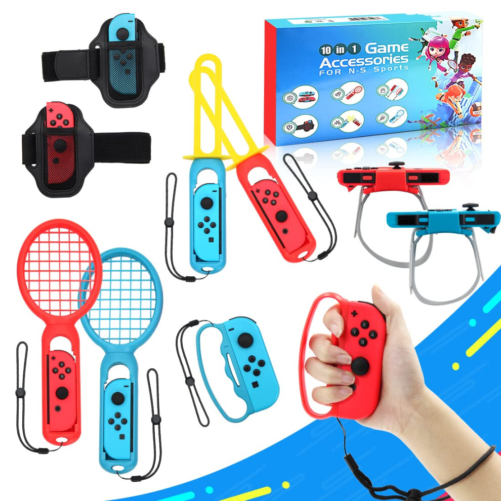 Accessories For Nintendo Switch 10 In 1 Sports Kit With Grip Straps For Joycon Tennis Racket 9187378069622