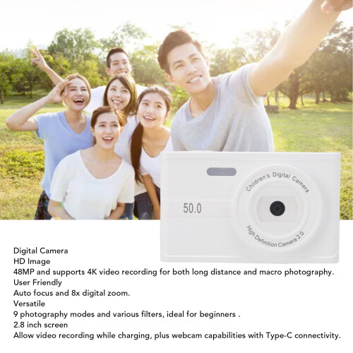 48MP Digital Camera 1920x1080p 8x Zoom 2.8" Screen, Compact Student 2