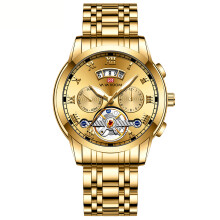 Luminous Watch for Men, Stainless Steel Strap Automatic Mechanical Watch with Tourbillon Skeleton Design Multi Calendar Display Self Winding Waterproo