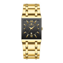 Herren-Armbanduhr aus Edelstahl, quadratisch, wasserdicht, analoges Quarzwerk mit Kalender und römischen Ziffern, modische Business- und Freizeituhr