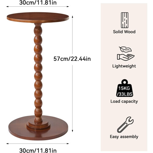 Round Side Table Solid Wood Small End Table for Bedroom or Living Room Compact SpaceSaving Brown 1