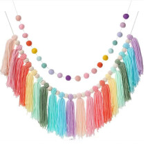 Boho Tassel Garland with Wood Beads Rainbow Wall Decor for Nursery Baby Shower and Party