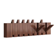 Wall Mounted Wooden Coat Rack with 8 Magnetic Lock Hooks, Walnut Piano Key Style