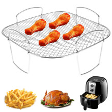 8 Inch Square Air Fryer Rack, Flippable Stainless Steel Cooking Rack, Multipurpose and Dishwasher Safe
