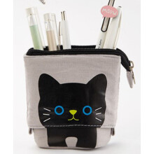 Trousse en toile avec chat noir debout 18x11,5x8 cm portable à fermeture éclair