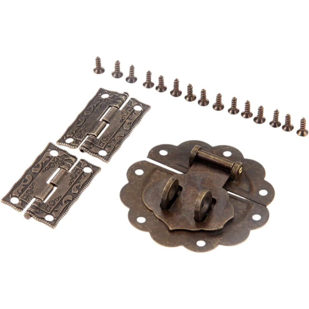 Cabinet Door Latch With Vintage Bronze Hinges, Durable Zinc Alloy Lock For Wooden Jewelry Boxes 9187378073063
