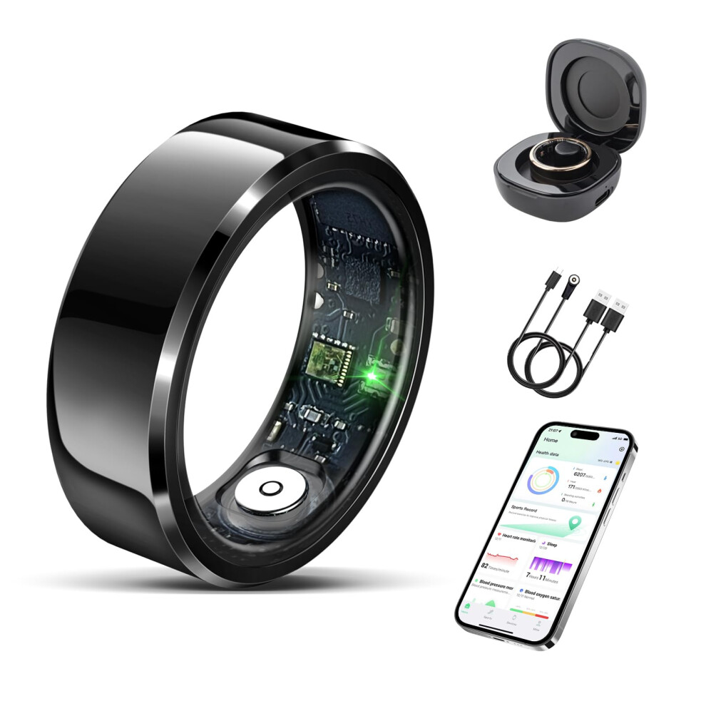 Black Smart Ring With Sleep And Heart Rate Monitor, Ip68 Waterproof Health Tracker Ring,
