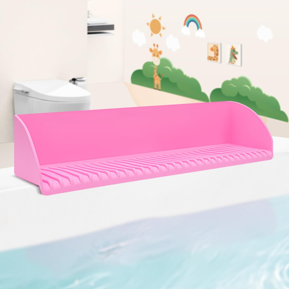 Bathtub Splash Guard For Kids With Silicone Suction Cups, Extended Water Protection And Storage Shelf (Pink) Pink