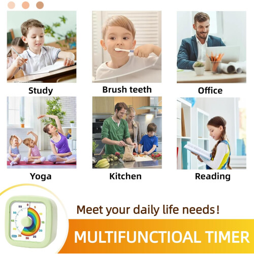 60 Minute Visual Timer with Rainbow Design, Silent Countdown for Classroom, Home, Office, Green 1
