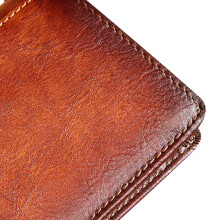Retro Leather Trifold Wallet for Men, Large Space, 12.1x9.5cm Yellowish Brown