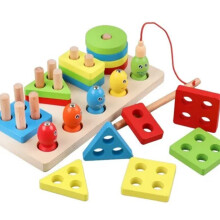 Set di Puzzle con Blocchi di Legno Colorati e Pesca, Gioco di Abbinamento 2-in-1, 21 x 10 x 5cm