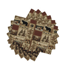 Rustic Country Placemats Set of 6, Bear Patchwork Linen 12x18 Inch for Cabin Kitchen Dining