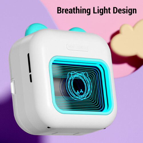7-Color Light Thermal Pocket Printer, Portable Bluetooth Inkless, ABS 1200mAh 2