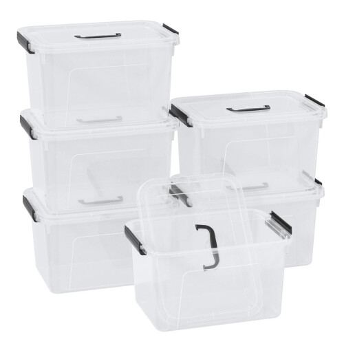 Clear Storage Bins 6 Pack 12 Quart Stackable Plastic Containers with Handle for Home Organization
