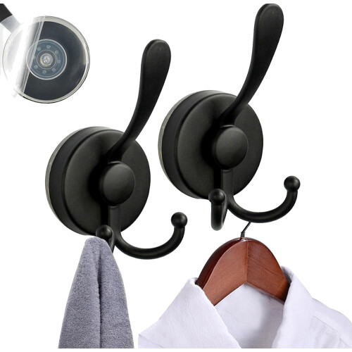 Wall Mounted Coat Rack with Hooks, Waterproof Rustproof, 25lbs Heavy Duty, Matte Black 2Pack