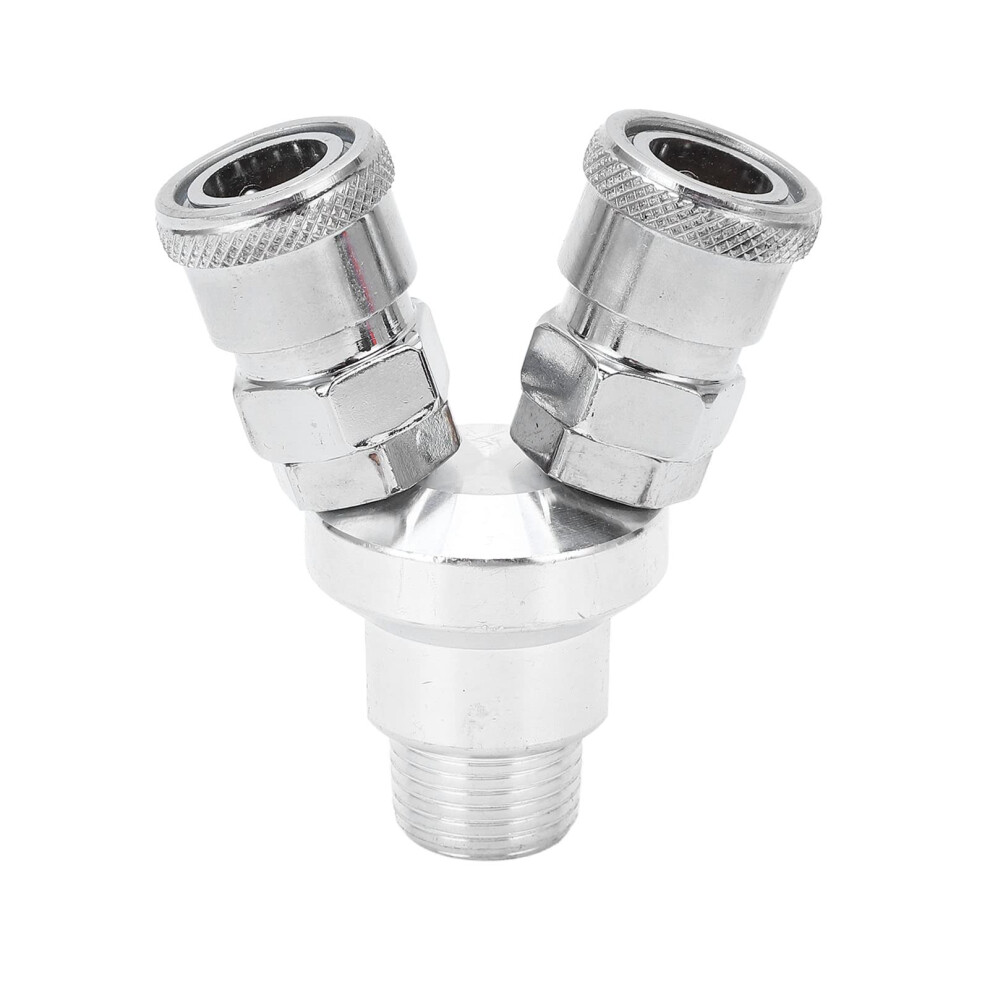 Quick Release Air Hose Coupler G1/2 Carbon Steel 2 Way Pneumatic Hose Splitter Selflocking 360 9187378083550