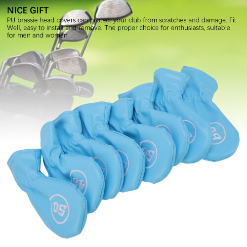 8 Stück Hellblaues PU-Plüsch-Golf-Eisenkopfcover, 48-62 Grad 2