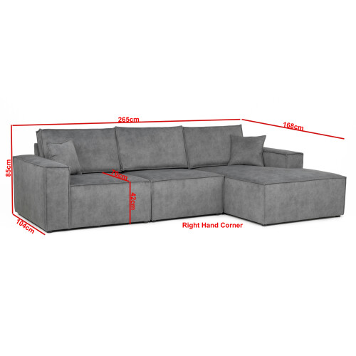 Azzuro Right Corner Sofa Grey Fabric 1