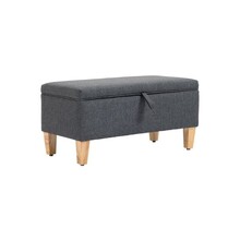 Linen Storage Ottoman Padded Footstool with Rubberwood Legs for Storage Box, Bed End, Shoe Bench, Seating, Dark Grey