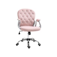 Office Chair, Swivel Desk Chair, Velvet Vanity Chair with Adjustable Height and Rolling Wheels for Home Work Study, Pink