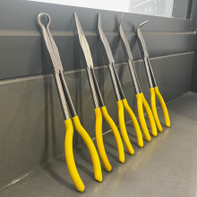 5Piece 11 Inch Long Nose Pliers Set with Long Reach, MultiAngle Solid Steel and Rubber Grip
