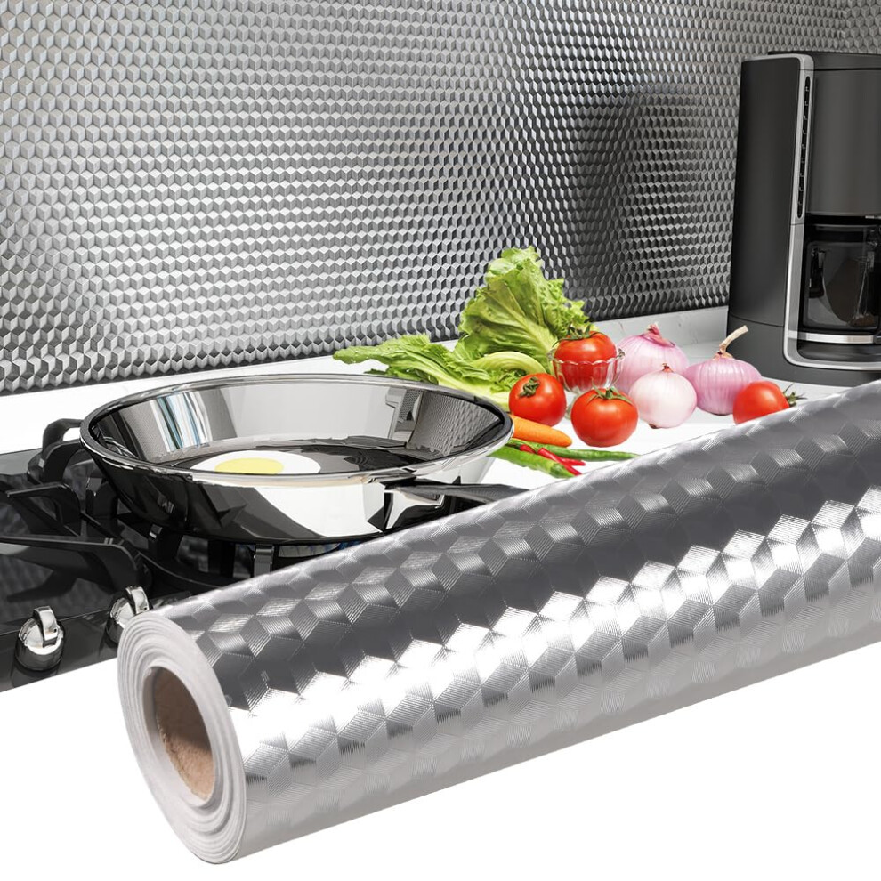 Kitchen Backsplash Wallpaper Waterproof Oilproof Peel And Stick Aluminum Foil Heat Resistant 15.7'X197' 9187378084991