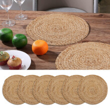 Set of 6 Round Woven Placemats 13 Inch Natural Water Hyacinth Mats for Dining Table Decor
