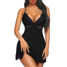 Lingerie da donna, camicia da notte sexy, babydoll in pizzo, sottoveste intera, camicia da notte con scollo a V, camicia da notte babydoll, camicia