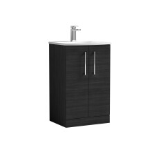 Balterley Level Modern Bathroom 2 Soft Close Door Floor Standing Vanity & Basin, Charcoal Black, 500mm