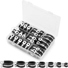 60PCS Stainless Steel Rubber Cushion Pipe Clamps, Heavy Duty Wall Mounted Pipe Holder Brackets