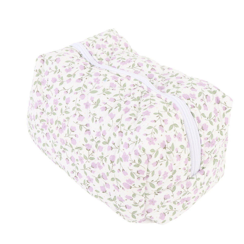 Purple Quilted Floral Cosmetic Pouch Waterproof Makeup Bag For Women,