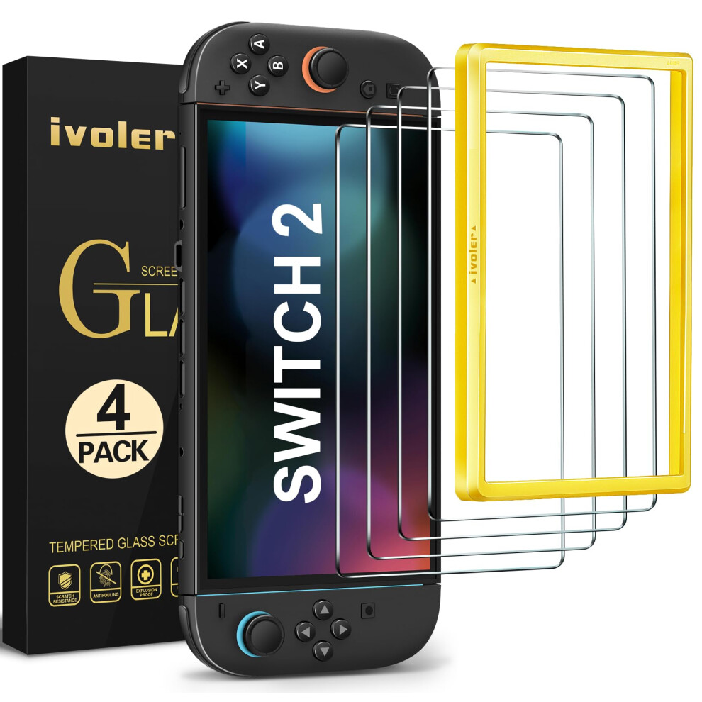 7.9 Inch Tempered Glass Screen Protector 4 Pack With Alignment Frame Hd Clear 9H For Nintendo Switch 2 9187378086841