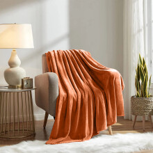 (Rust/Orange Fleece, Double) Faux Fur Fleece Blanket Large Sofa Bed Warm Throw
