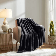 (Black Fleece, Double) Faux Fur Fleece Blanket Large Sofa Bed Warm Throw
