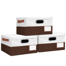 Foldable Fabric Storage Boxes with Lids and Handles for Closet Bedroom Living Room, 3PCS Brown White