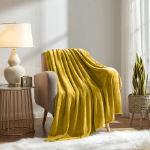 (Yellow Fleece, Double) Faux Fur Fleece Blanket Large Sofa Bed Warm Throw