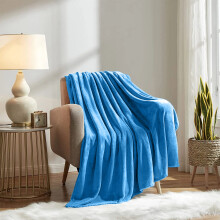 (Light Blue Fleece, Double) Faux Fur Fleece Blanket Large Sofa Bed Warm Throw