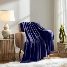 (Navy Fleece, Double) Faux Fur Fleece Blanket Large Sofa Bed Warm Throw