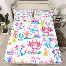 Axolotl Bedding Set Twin Size 3D Vivid Print Breathable Fabric Sea Life Fitted Sheet for Kids