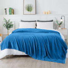 (Light Blue Fleece, King) Faux Fur Fleece Blanket Large Sofa Bed Warm Throw