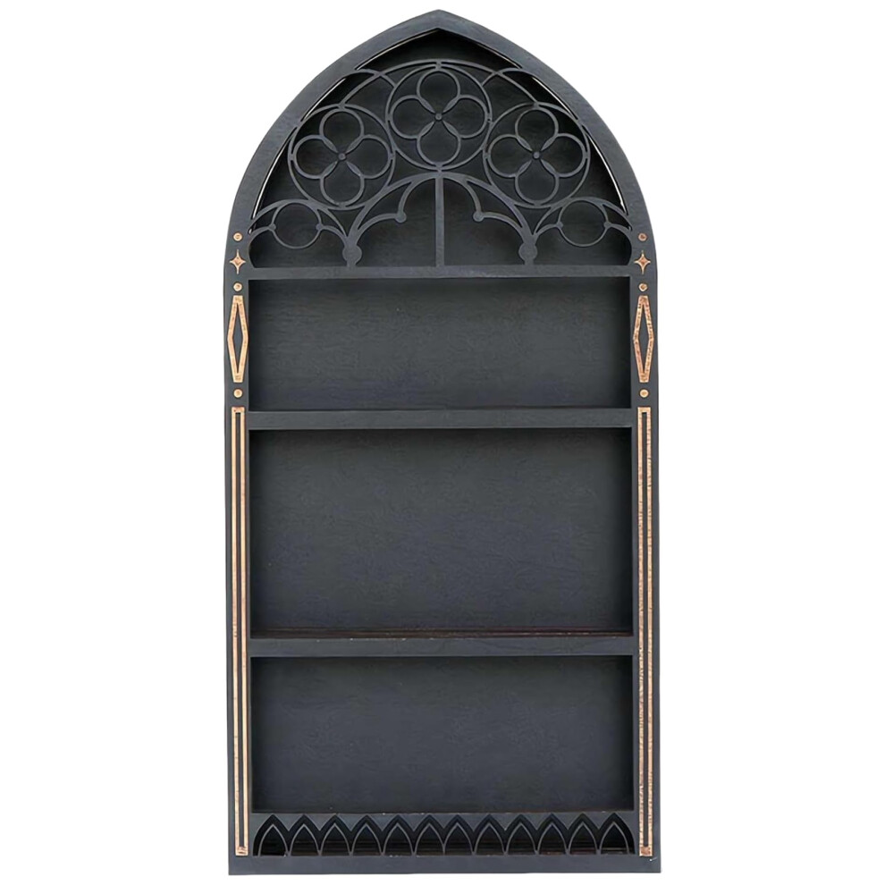 Floating Wall Shelf With Gothic Vintage Design, Black Wooden Crystal Display For Essential Oils 9187378089651
